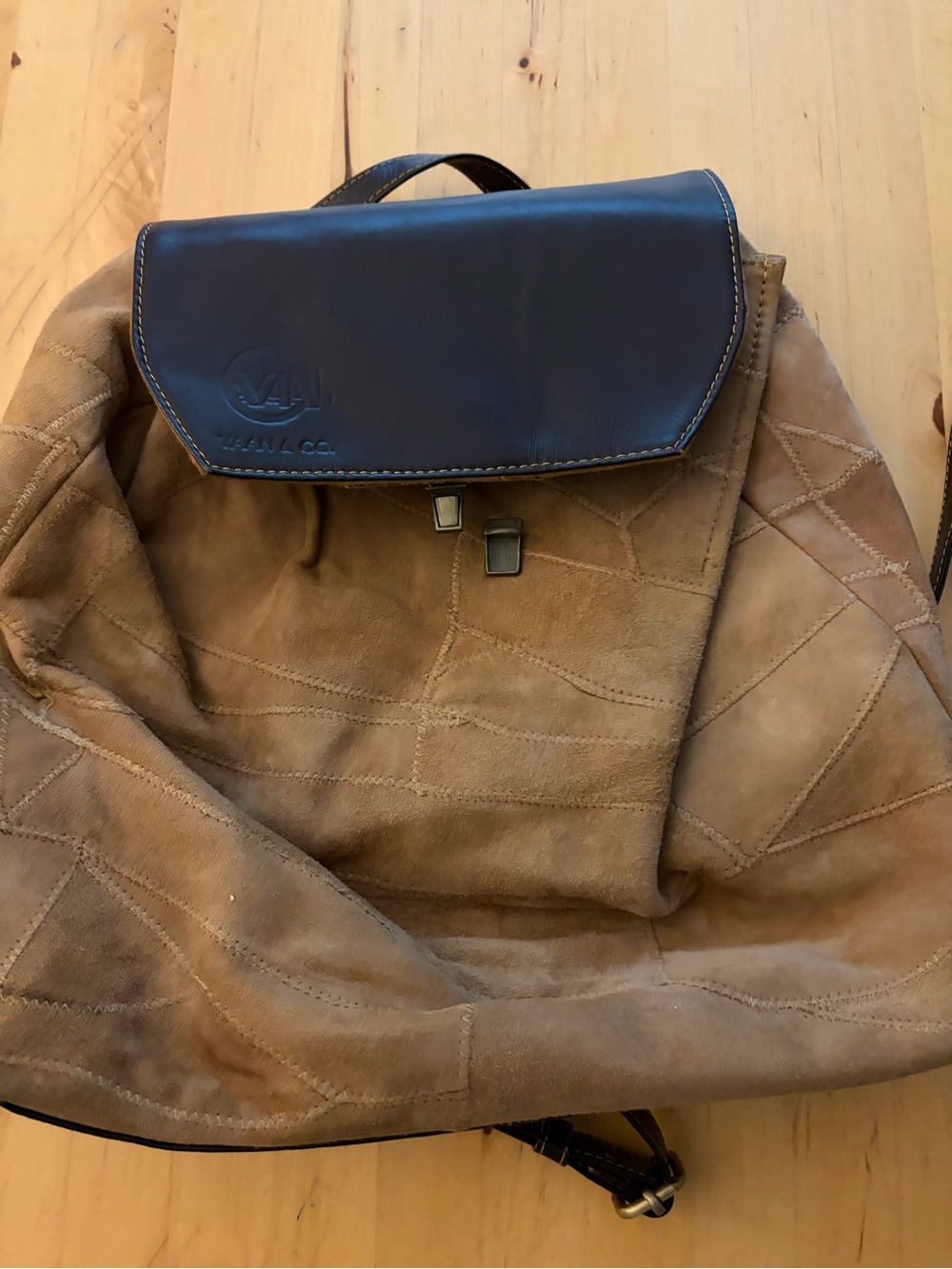 Suede and Leather Flap Backpack - Tan